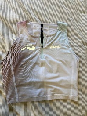 Bandit Pastel Gradient Zip-Front Swim Crop Top. ASICS COLLAB